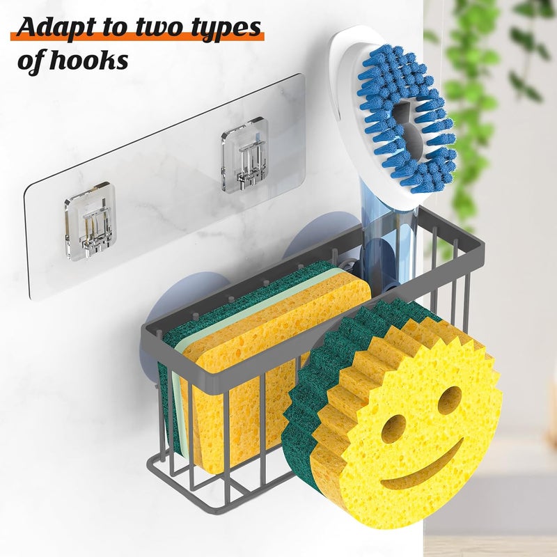 MURLONG Sponge Holder Smiley Face,Sink Caddy for Kitchen Sink,Sponge Holder with 2 PCS Suction Cups/1 PCS Adhesive Strips,Designed for Sponge,Soap,Dish Brush,Scrubber-Charcoal Gray - Image 3